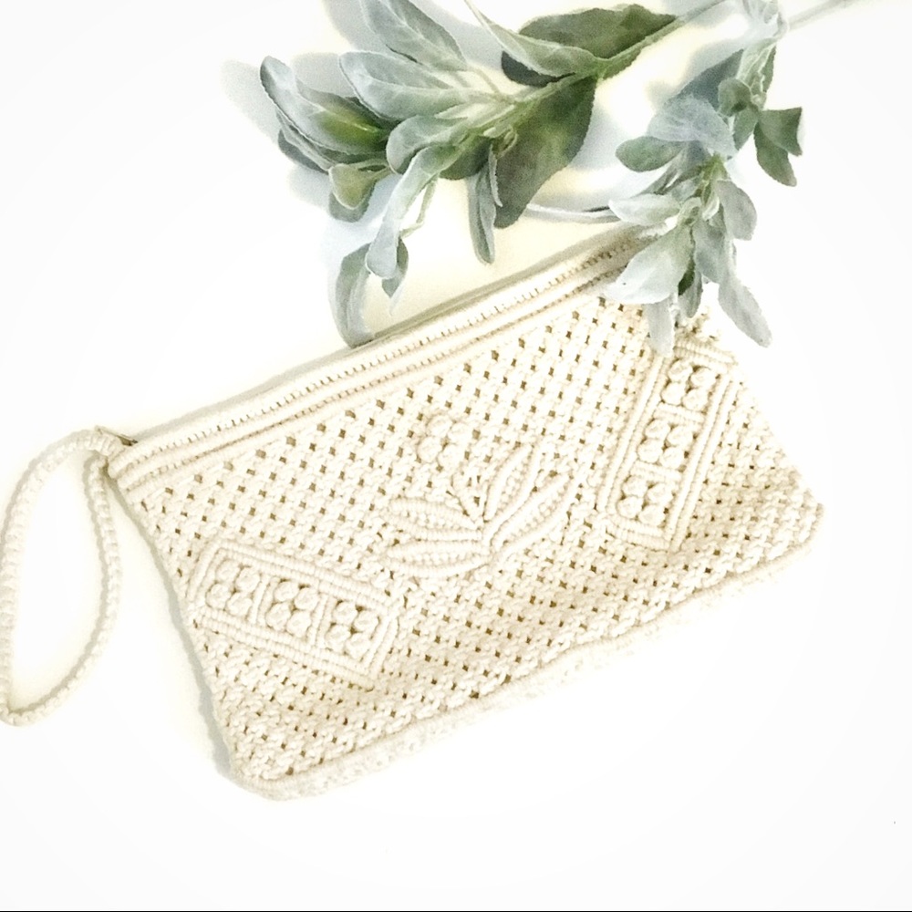 Ivory Macrame crochet Clutch Purse Strap Woven